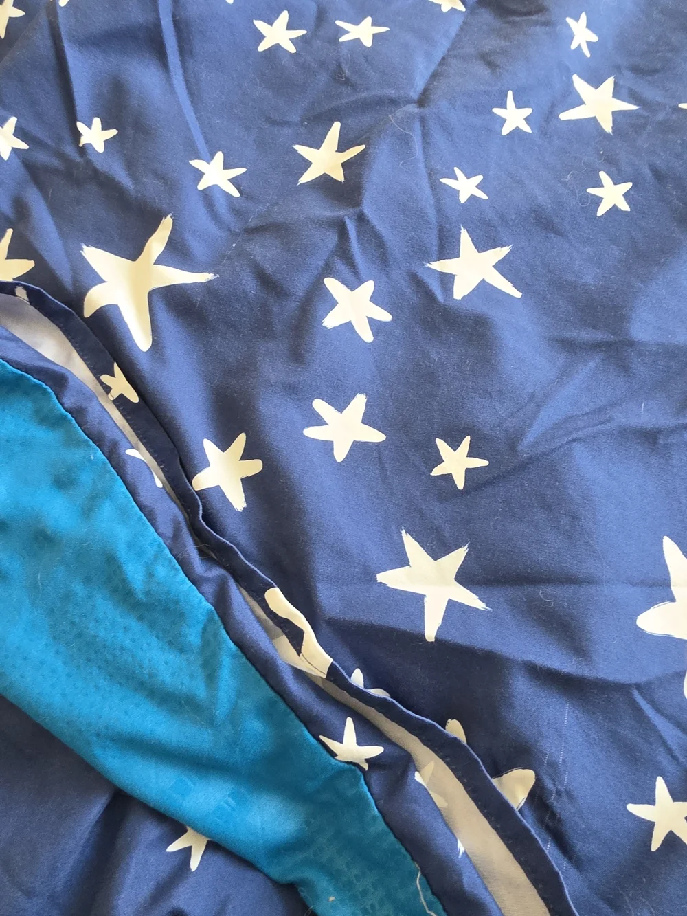 Star Print Blue Twin Comforter with Solid Teal Reverse